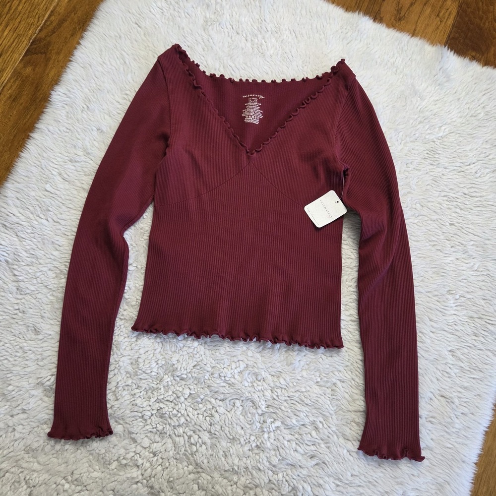 NWT Intimately Free People Fitted Shirt Top Women's L/XL Lettuce-edge Ribbed